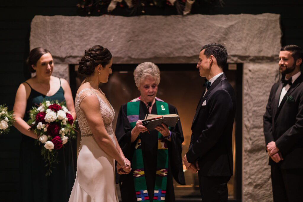Nicole and Alex’s intimate fireplace ceremony at Hanover Inn