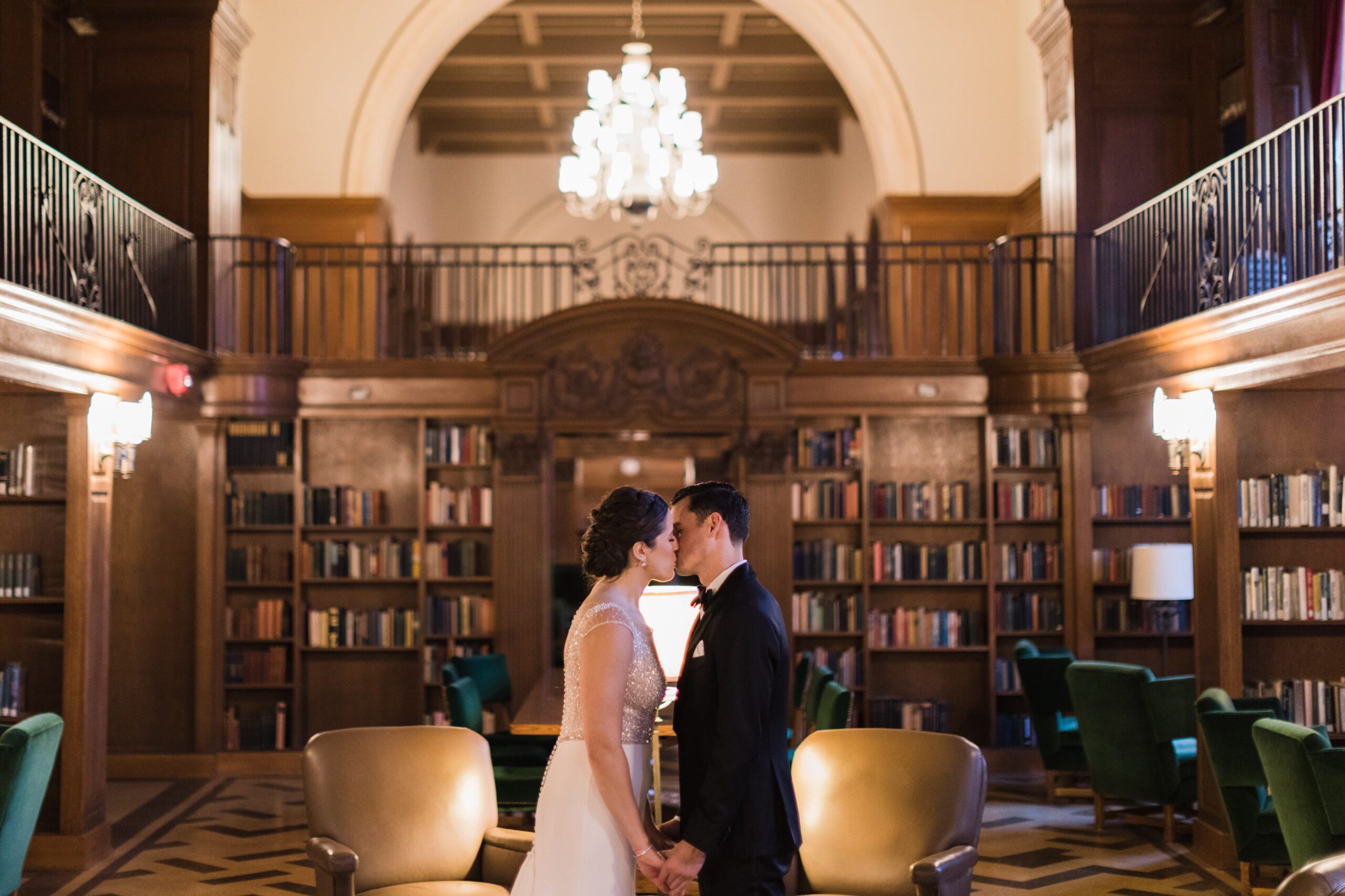 Wedding Portrait in Library of Hanover Inn