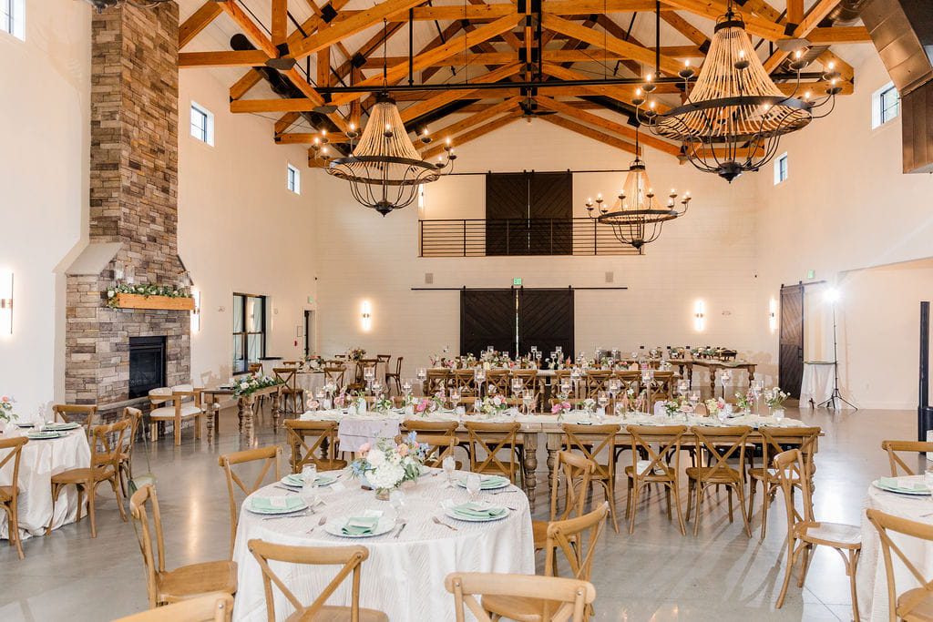 Reception setup for summer wedding at hyla brook estate