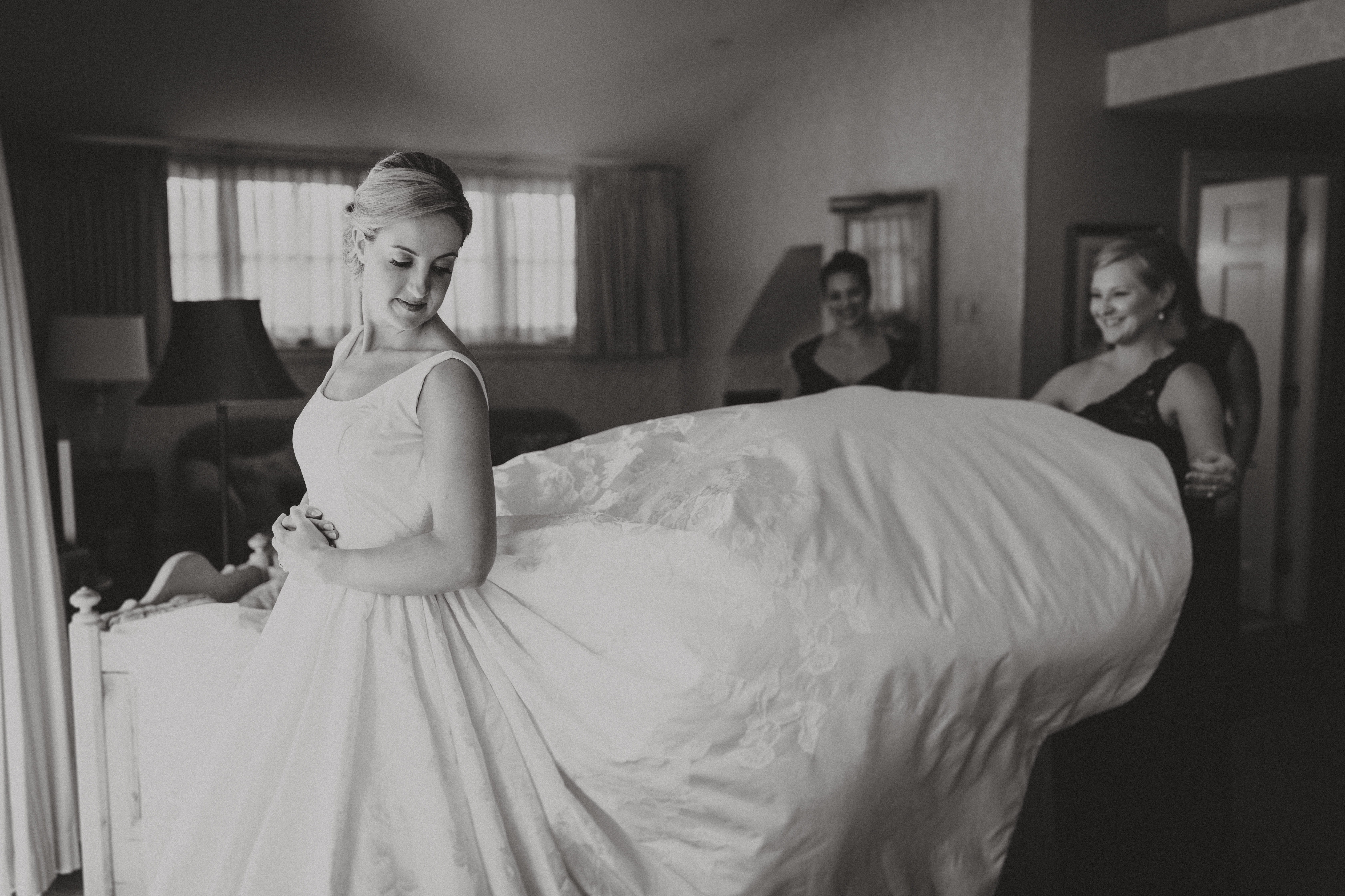 Kerry getting ready with her wedding party before the ceremony