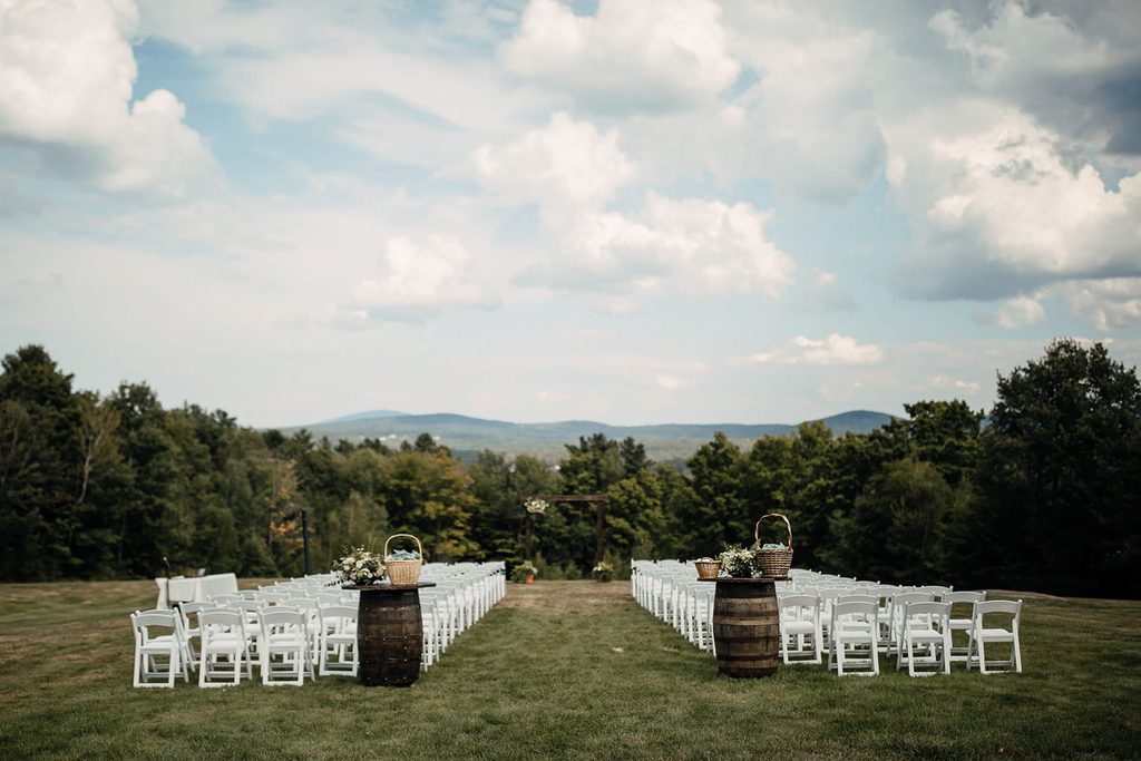 Outdoor wedding ceremony setup overlooking the mountains at Dexter’s Inn