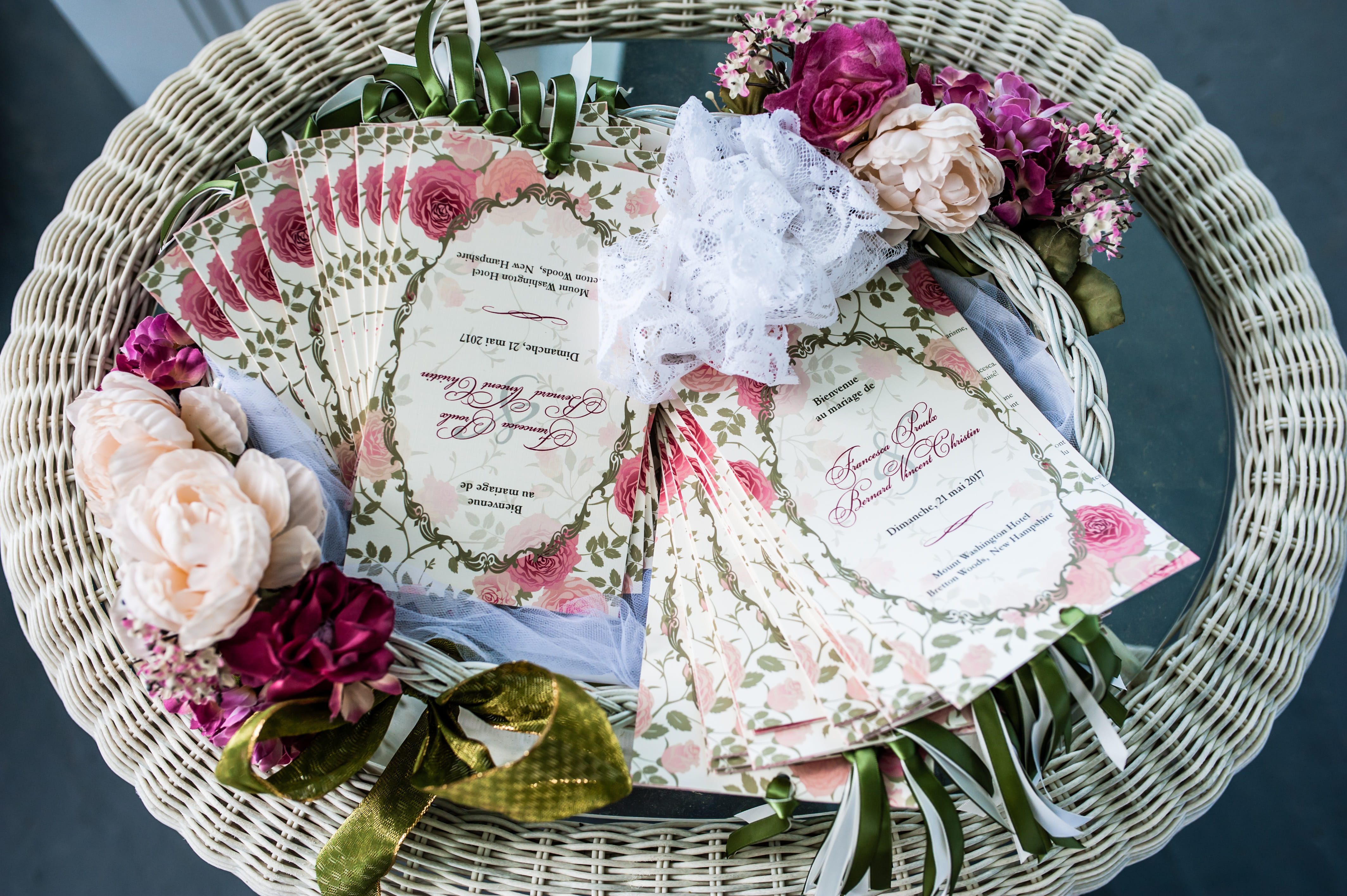 Floral French wedding programs for Francesca and Bernard’s ceremony