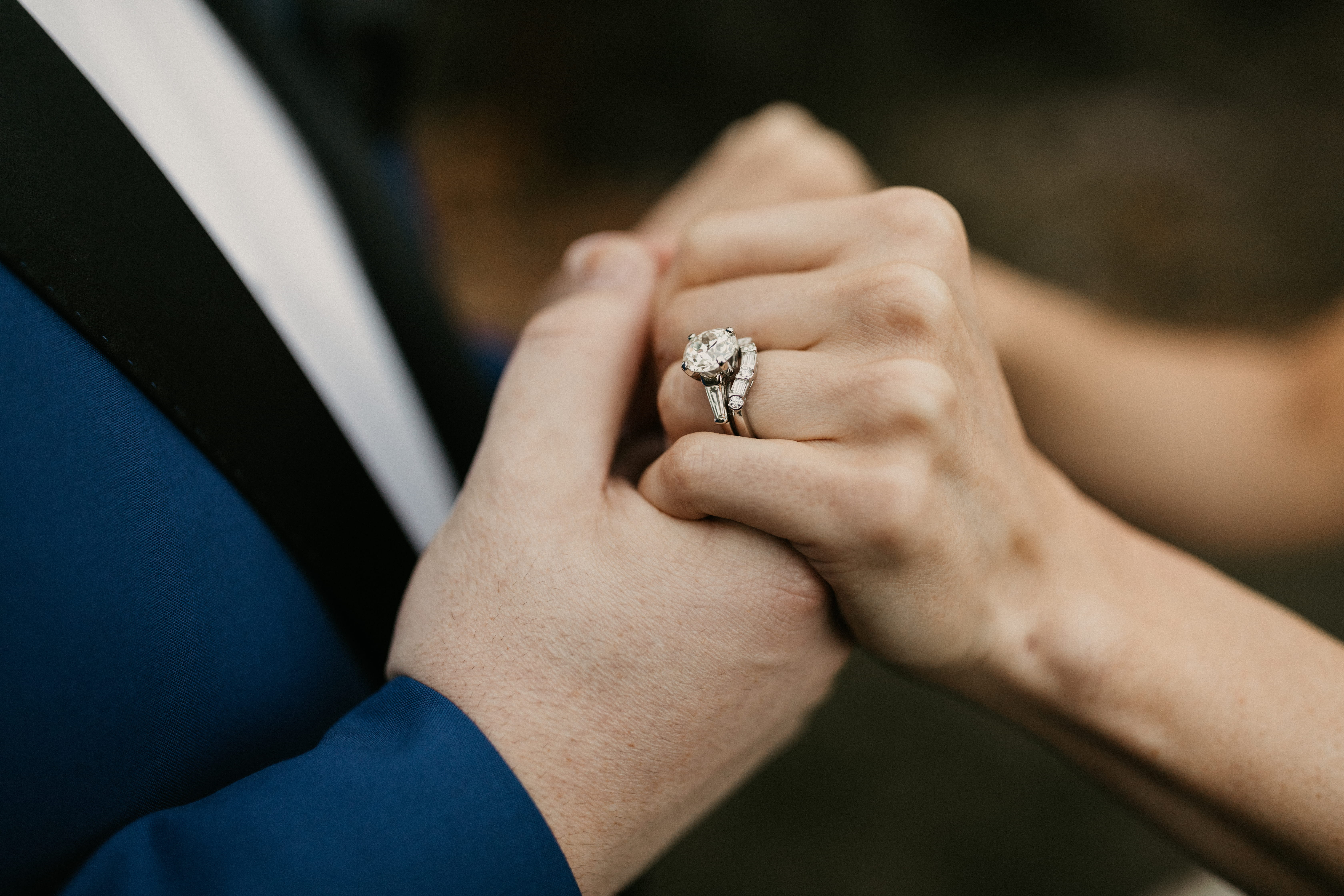 Kerry wearing her grandmother’s engagement ring on her wedding day