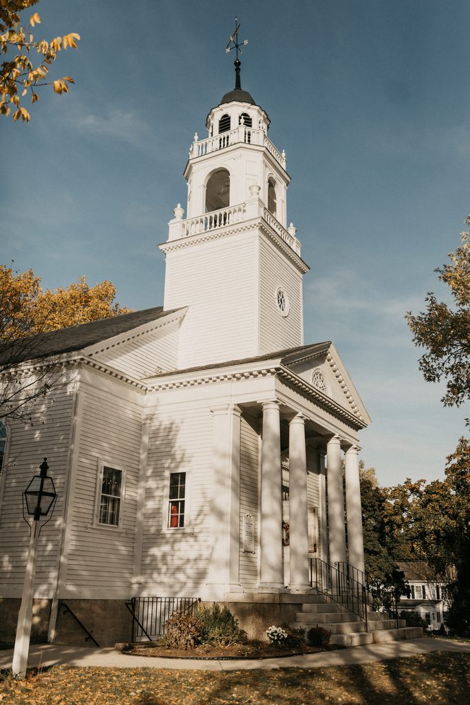 Hollis Congregational Church on Kerry and Jake’s October wedding day
