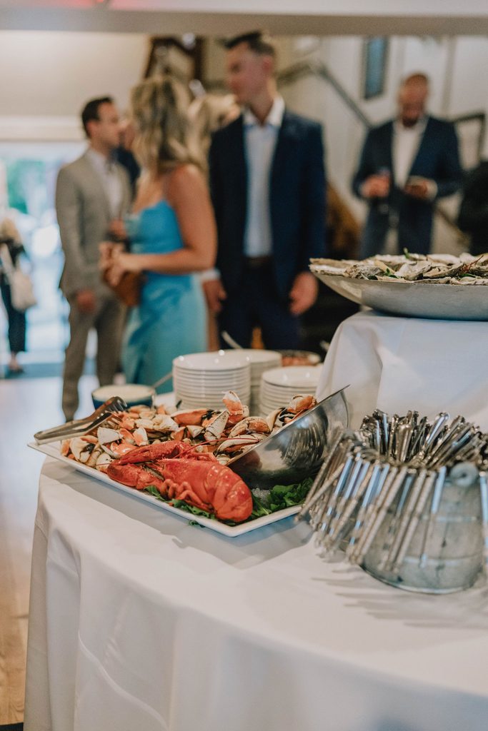 Lobster and crab display at a Boston Yacht Club wedding reception