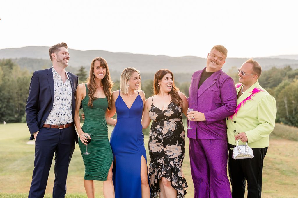 Guests wearing formal attire at a New England mountain wedding