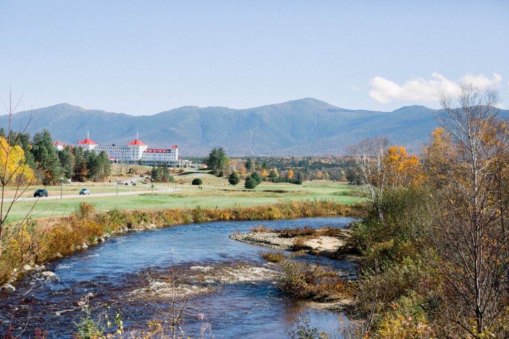 Omni Mount Washington Resort surrounded by fall foliage in Bretton Woods, New Hampshire