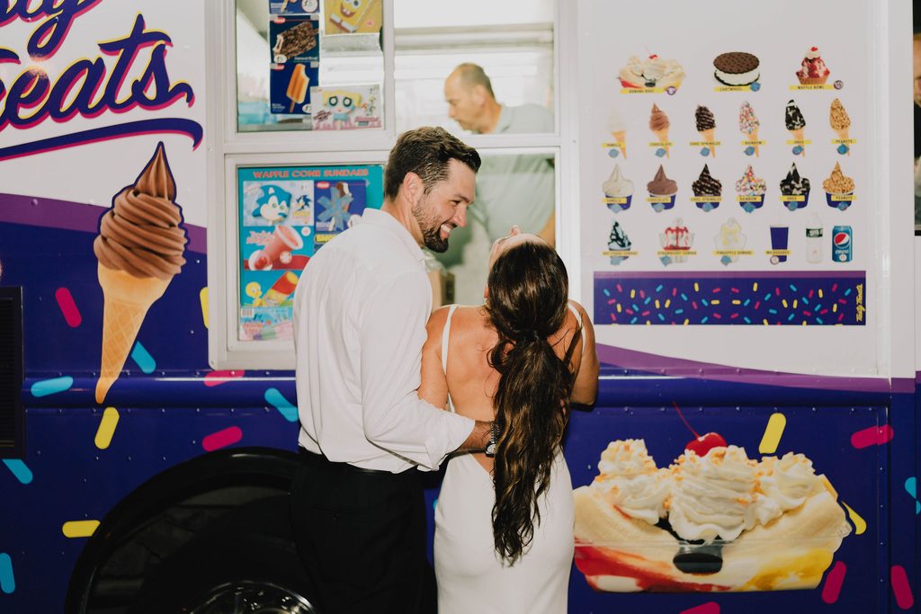 Erin and Rob enjoying Terry’s Ice Cream Truck at their Boston Yacht Club wedding